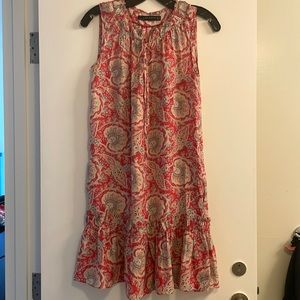 100% Silk Zara Dress Red Paisley with Ruffles